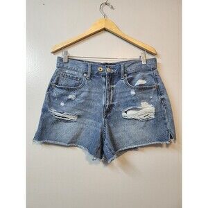 Aero Mom Short Denim High Rise Distressed Shorts Blue Size 10